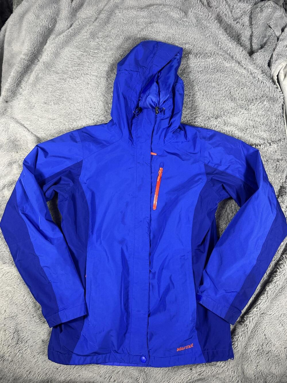 Marmot Windbreaker Jacket Womens Medium Blue Hooded Full Zip Mesh Lined Hiking